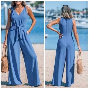 Cupshe Royal Blue Tie Waist Jumpsuit | Size S | NWT | Sleeveless V-Neck